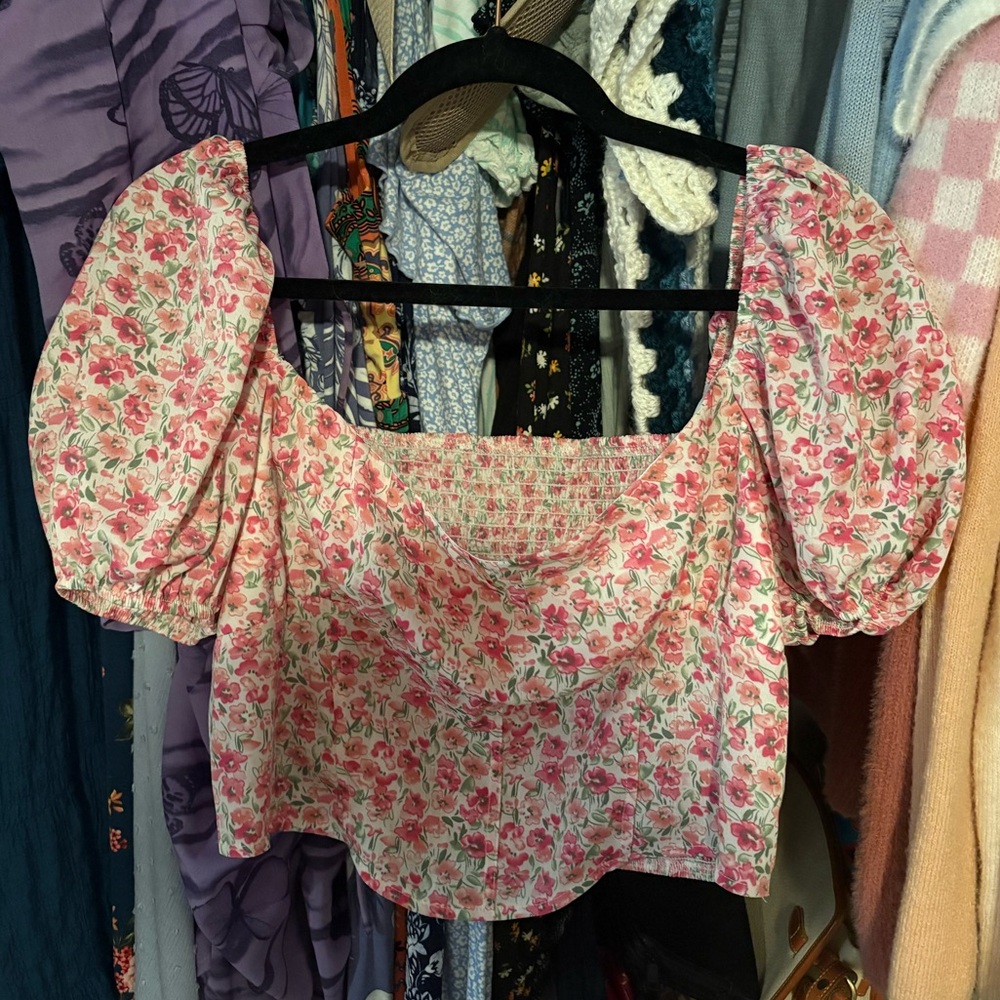 Floral Puff Sleeve Blouse XL SHEIN